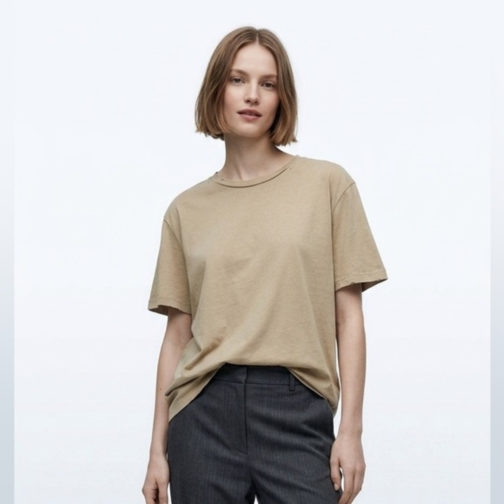 Zara Beige Oversized Crew Neck Short Sleeve T-Shirt Size Medium